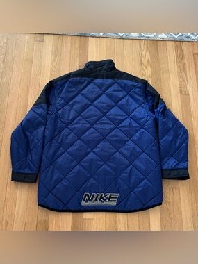 Vintage Nike Quilted Jacket Parka Lined Navy Blue Black Y2K 2000s Rare Large